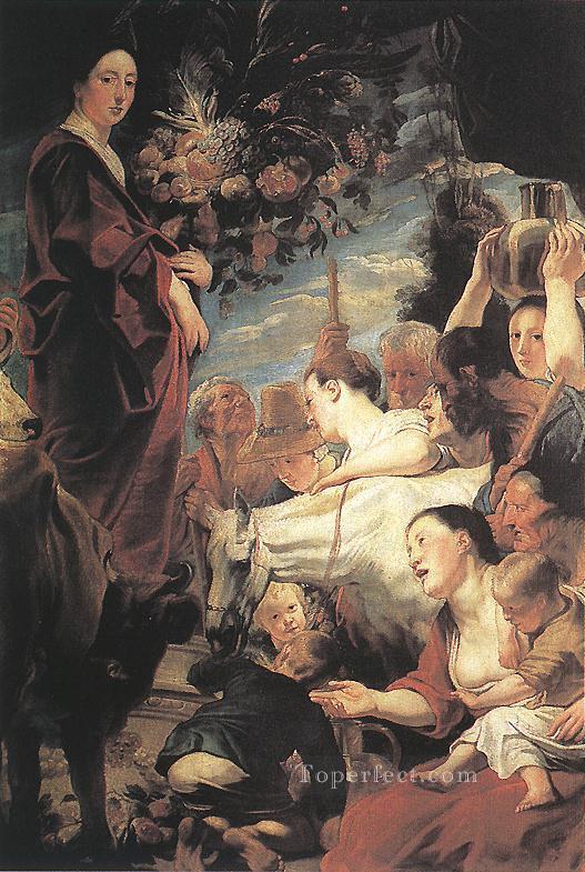 豊穣の女神セレスへの捧げ物 フランドル・バロック様式 ヤコブ・ヨルダーンス油絵